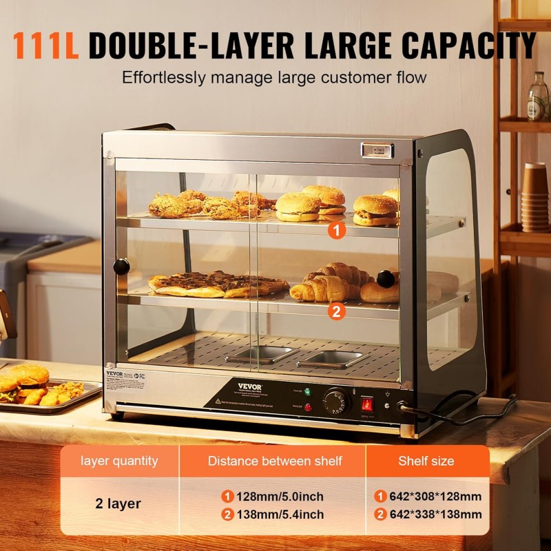 111 L Speisenwärmer 2-stufig kommerziell 850 W Speisenwärmer mit gehärtetem Glas und Dampfheizung – 3