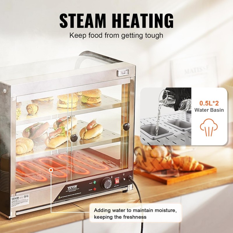 111 L Speisenwärmer 2-stufig kommerziell 850 W Speisenwärmer mit gehärtetem Glas und Dampfheizung – 4