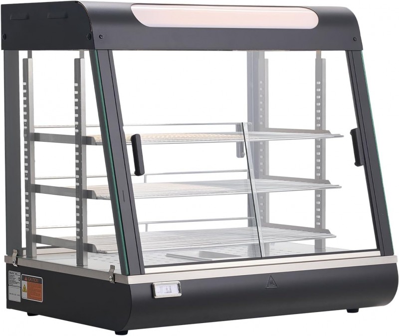 Warmhaltevitrine 100 L Wärmetheke 3-stöckig 1200 W Warmhaltetheke 30–85 °C Speisenwärmer LED-Beleuch – Thumbnail 6