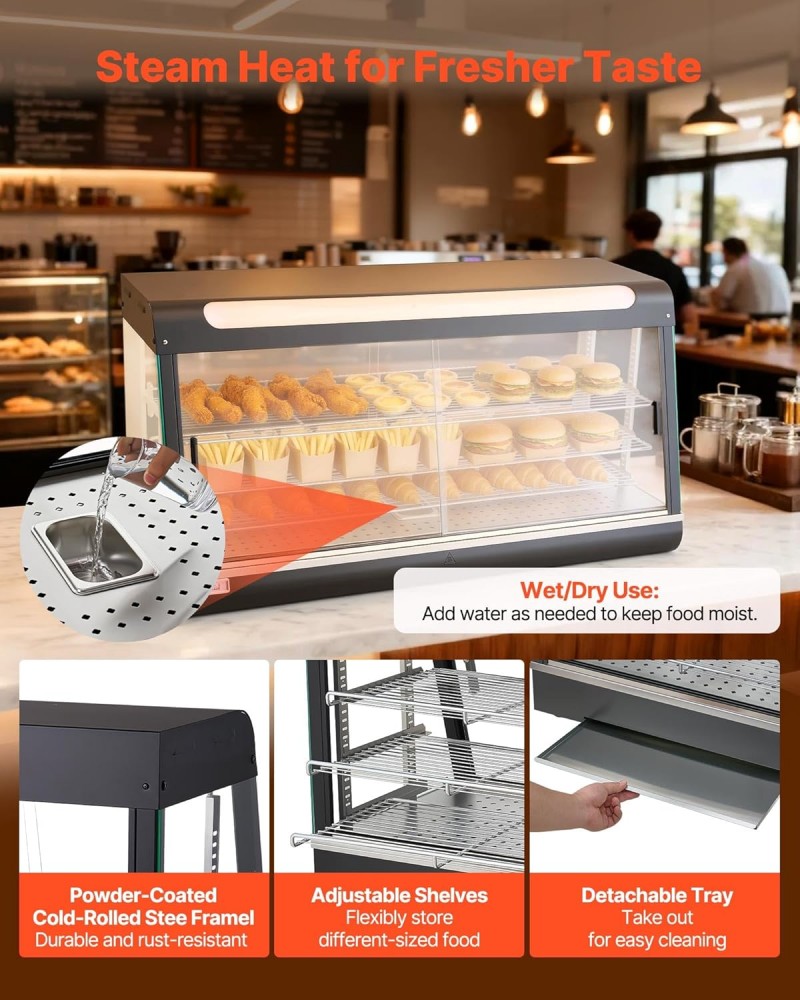 Wärmetheke 180 L 3-stöckig Warmhaltevitrine 1600 W Warmhaltetheke 30–85 °C Speisenwärmer LED-Beleuch – Thumbnail 7