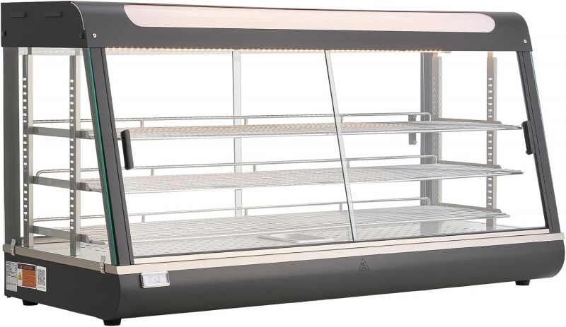 Wärmetheke 180 L 3-stöckig Warmhaltevitrine 1600 W Warmhaltetheke 30–85 °C Speisenwärmer LED-Beleuch – Thumbnail 9