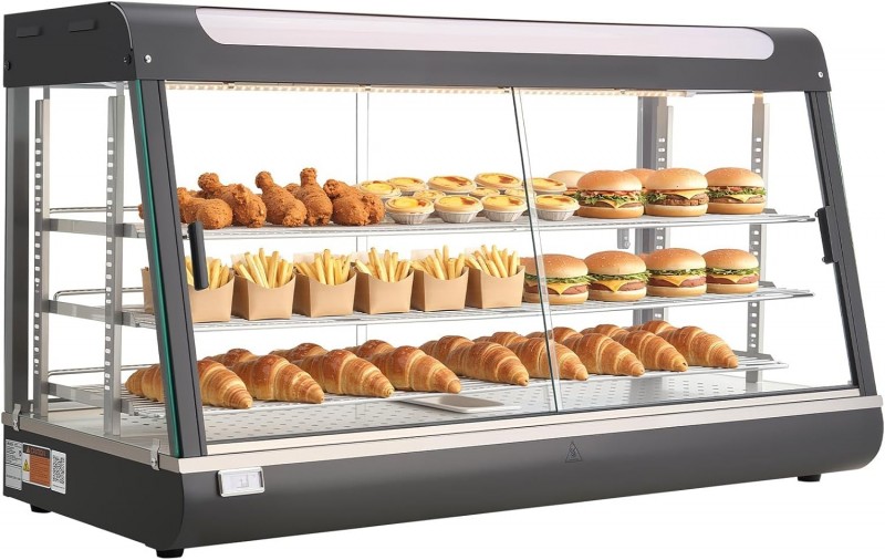 Wärmetheke 180 L 3-stöckig Warmhaltevitrine 1600 W Warmhaltetheke 30–85 °C Speisenwärmer LED-Beleuch – Thumbnail 10