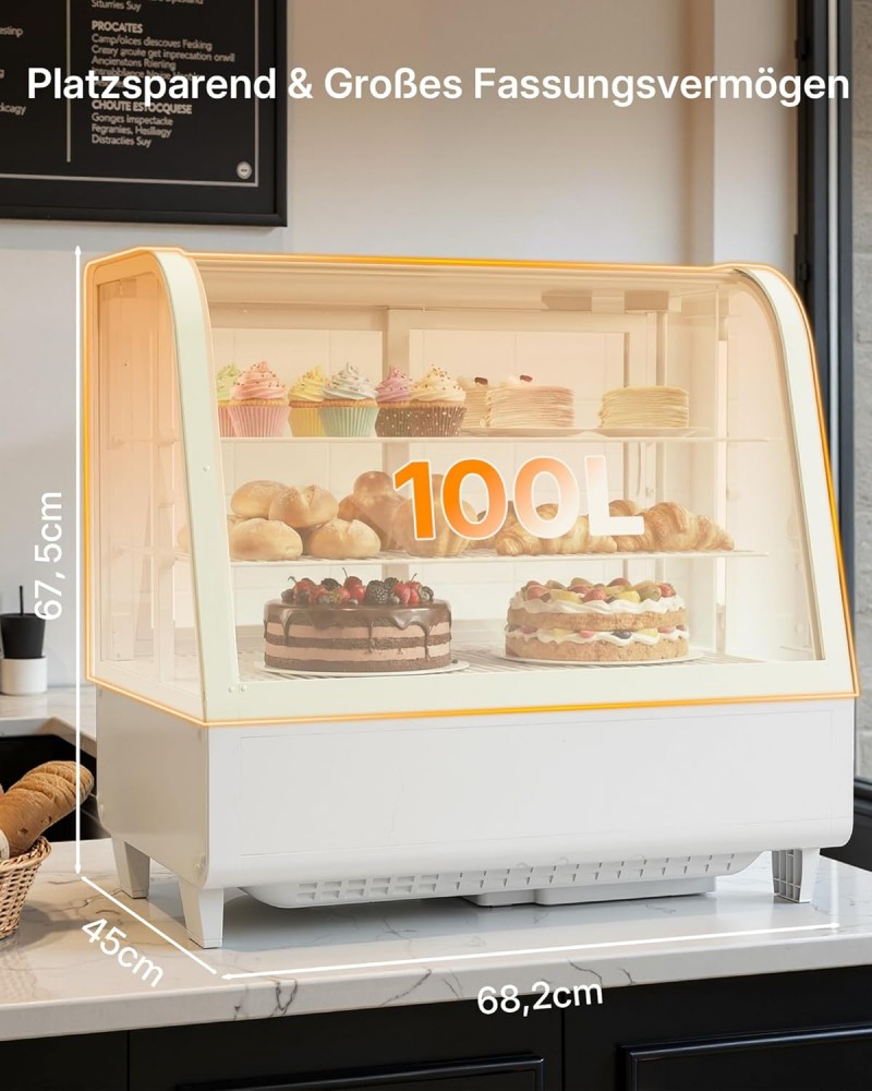 Kühlvitrine 100 L kompakte Kühltheke Tortenvitrine mit LED-Beleuchtung digitale Temperaturregelung – 3