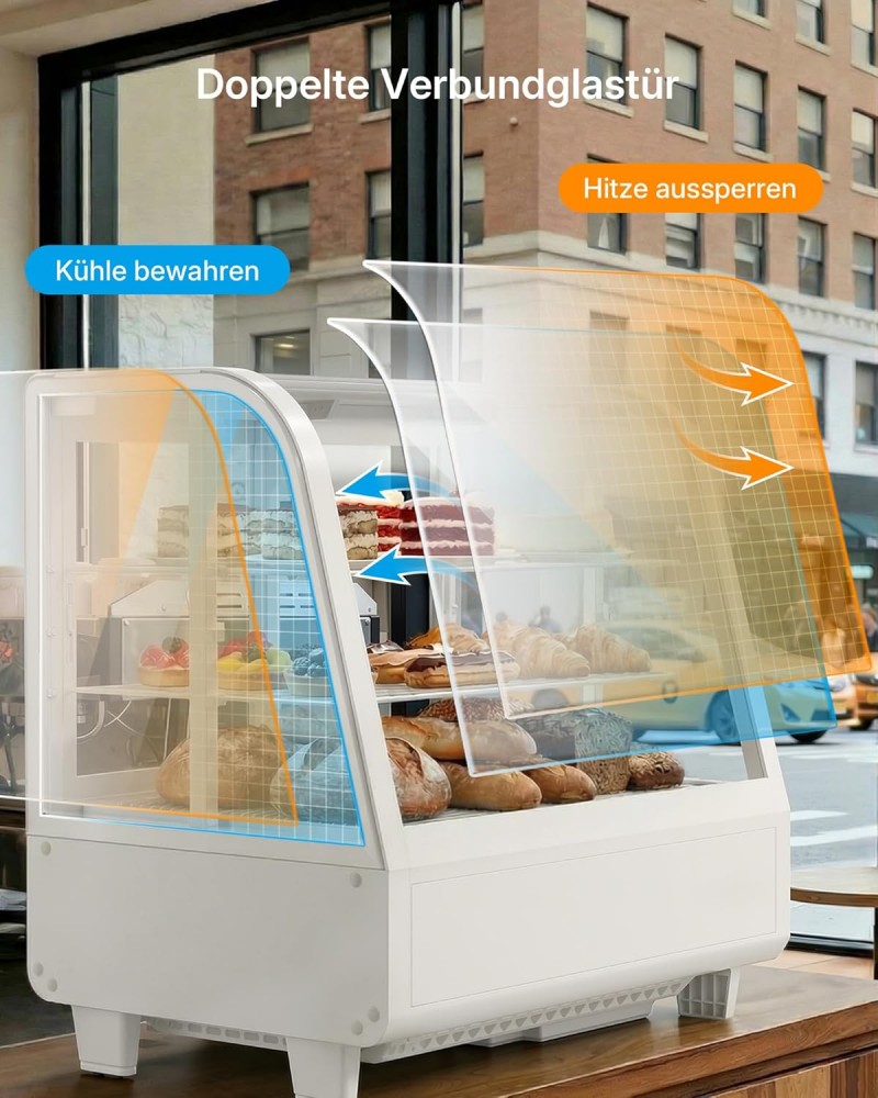 Kühlvitrine 100 L kompakte Kühltheke Tortenvitrine mit LED-Beleuchtung digitale Temperaturregelung – 5