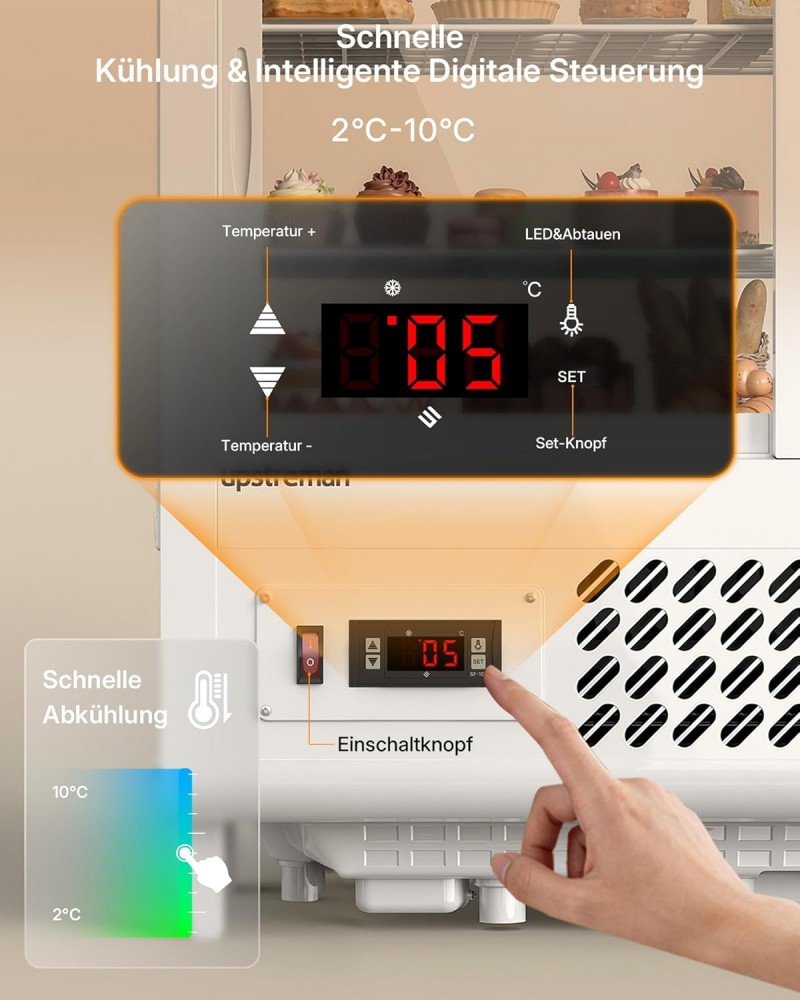 Kühlvitrine 100 L kompakte Kühltheke Tortenvitrine mit LED-Beleuchtung digitale Temperaturregelung – Thumbnail 6