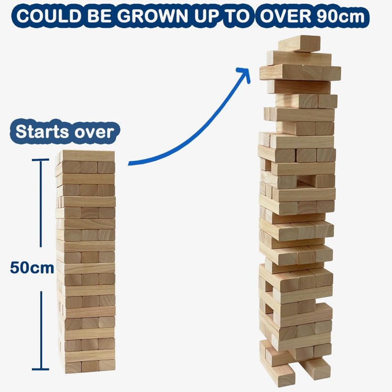Wackelturm Tumble Tower Holzklötze Spiel Stapelturm Holz Toppling Blocks Spielzeug mit Tragetasche 6 – Thumbnail 6
