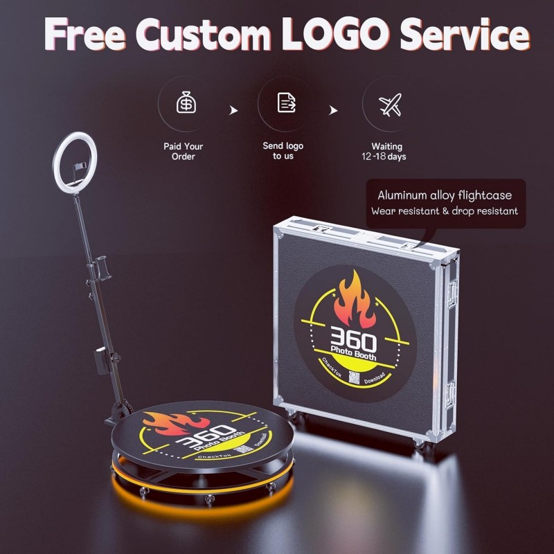 360 Grad Fotokabine 31.5 Zoll/80 cm Fotobox Flightcase + App-Steuerung automatische 360° – 5