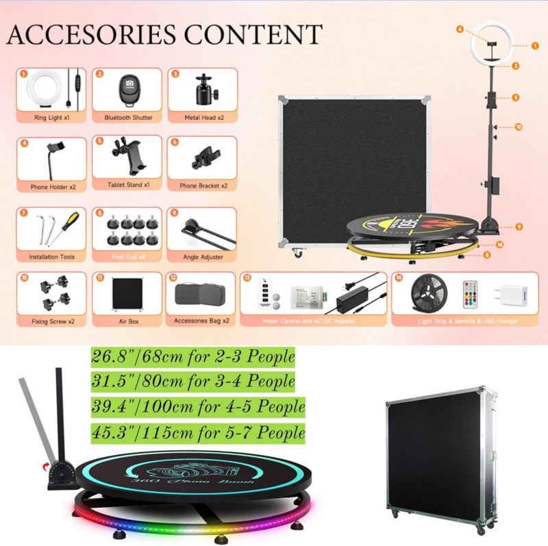 360 Grad Fotokabine 31.5 Zoll/80 cm Fotobox Flightcase + App-Steuerung automatische 360° – Thumbnail 7
