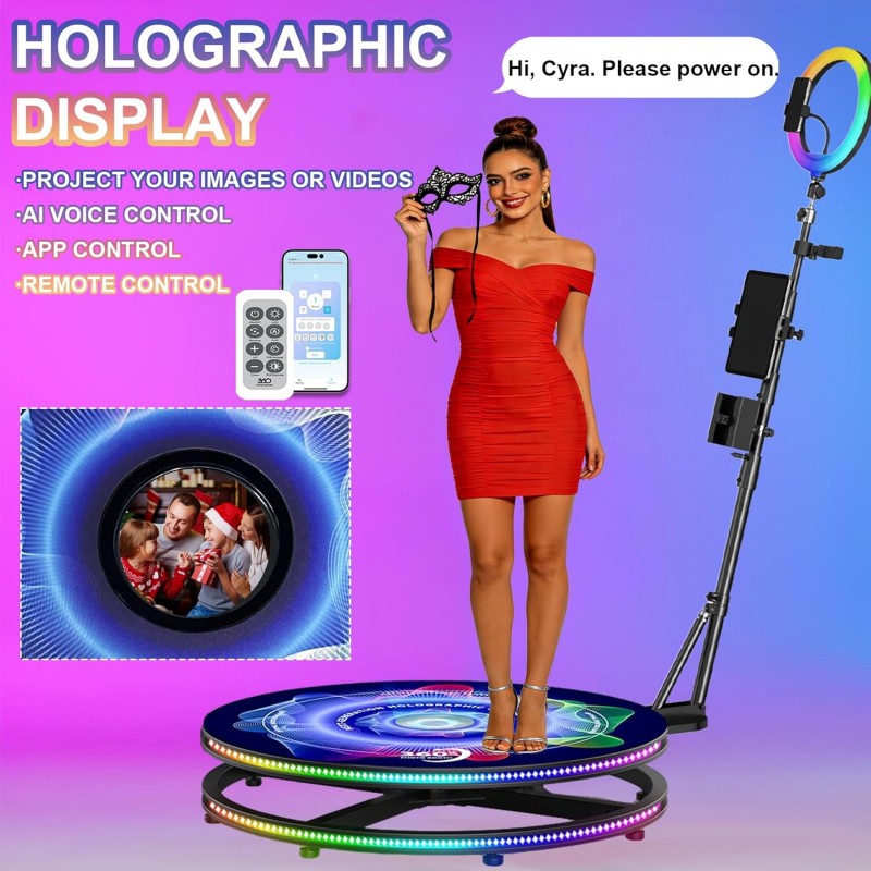 Foto-Drehteller 360°-Fotokabine mit holografischem Display KI-Sprach-App-Fernbedienung automatisch – 4