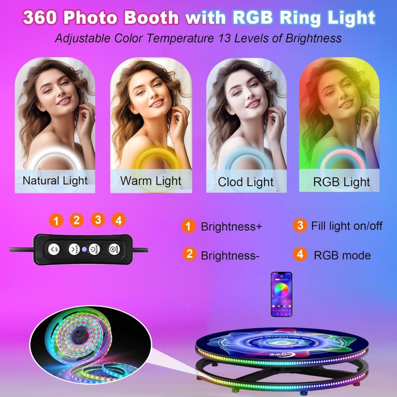 Foto-Drehteller 360°-Fotokabine mit holografischem Display KI-Sprach-App-Fernbedienung automatisch – 5
