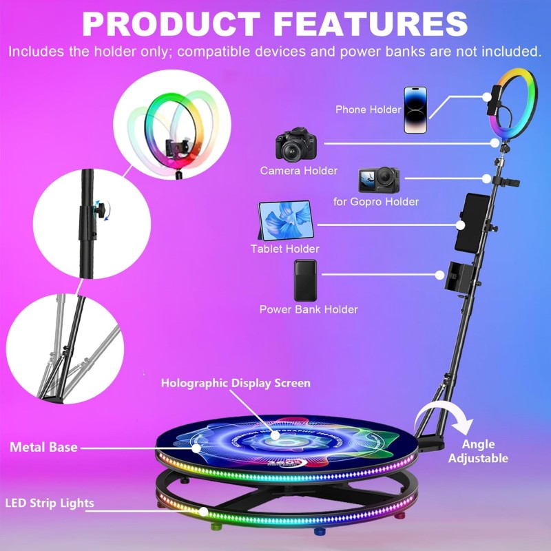 Foto-Drehteller 360°-Fotokabine mit holografischem Display KI-Sprach-App-Fernbedienung automatisch – Thumbnail 6