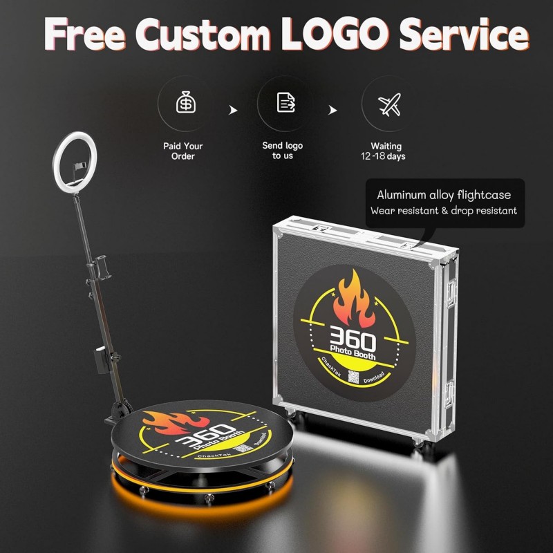 360 Grad Fotokabine 100 cm 39,4" Fotobox Photo Booth Flightcase App-Steuerung automatische 360° – Thumbnail 6