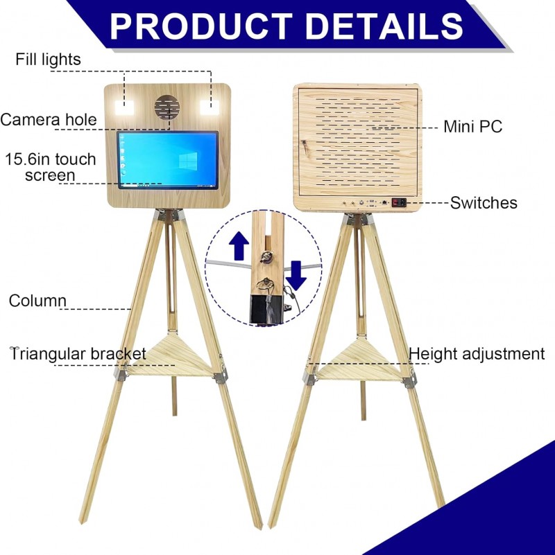 Fotokoffer tragbar 15,6 Zoll Touchscreen DSLR Fotobox Hochzeiten Partys Veranstaltungen Holzfarbe – 3