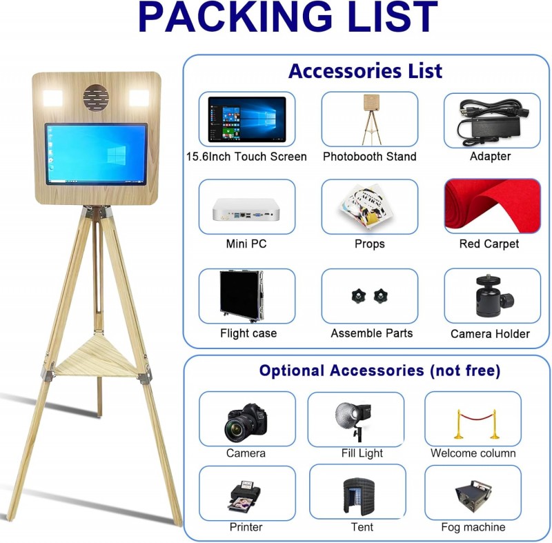 Fotokoffer tragbar 15,6 Zoll Touchscreen DSLR Fotobox Hochzeiten Partys Veranstaltungen Holzfarbe – Thumbnail 6