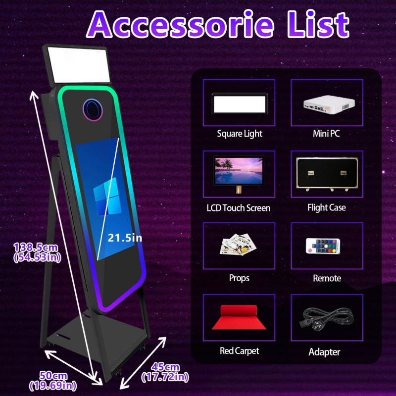 Magischer Spiegel Fotokabine Fotobox Flightcase tragbarer Touchscreen Selfie-Fotokabinen-Maschine – Thumbnail 6