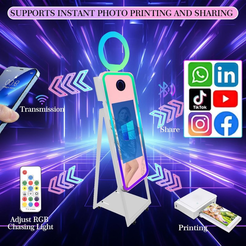 Spiegel-Fotokabine Kamera Selfie LED-Rahmen tragbarer Touchscreen magischer Spiegelschrank Hochzeit – 2