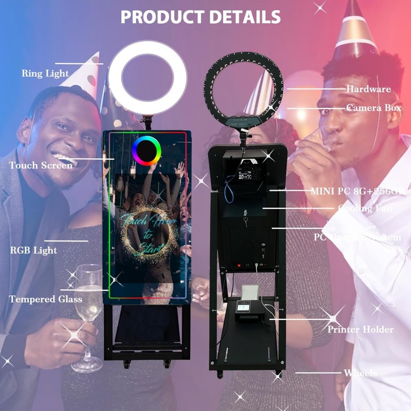 Spiegel-Fotokabine Kamera Selfie LED-Rahmen tragbarer Touchscreen magischer Spiegelschrank Hochzeit – 4