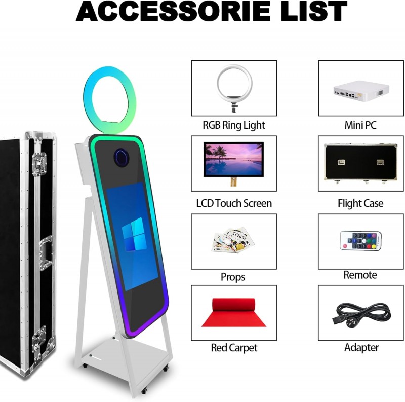 Spiegel-Fotokabine Kamera Selfie LED-Rahmen tragbarer Touchscreen magischer Spiegelschrank Hochzeit – 5
