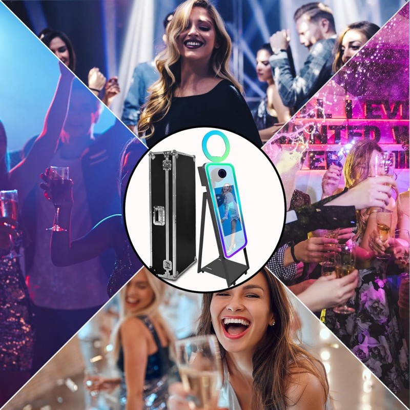 Spiegel-Fotokabine Kamera Selfie LED-Rahmen tragbarer Touchscreen magischer Spiegelschrank Hochzeit – Thumbnail 6