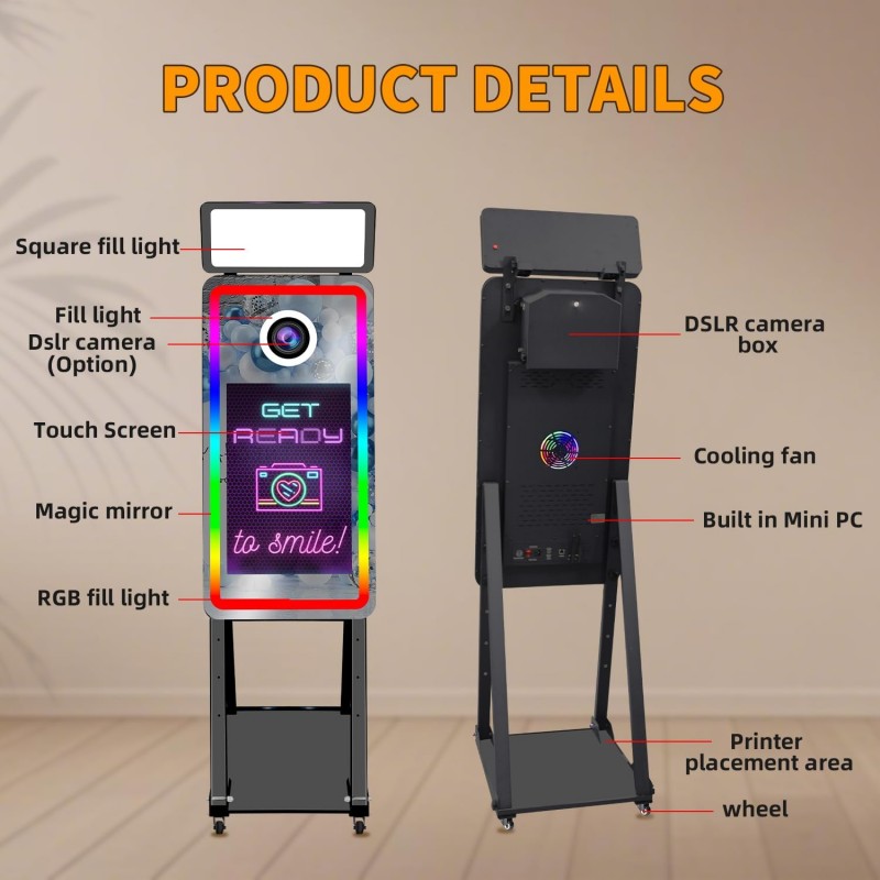 Magic Mirror Fotoautomat Fotobox Drucker Kamera quadratischem Aufhelllicht + Mini-PC + 21,5“ Touch – Thumbnail 7