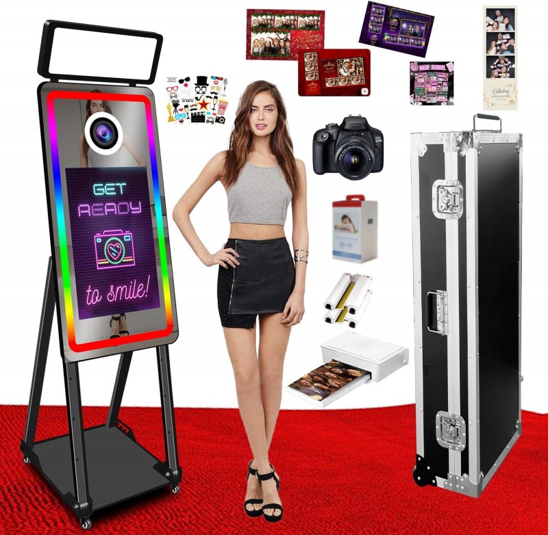 Magic Mirror DSLR Fotoautomat mit Kamera Ringlicht &amp; Flightcase + 21,5“ Touchscreen Selfie-Fotobooth – 5