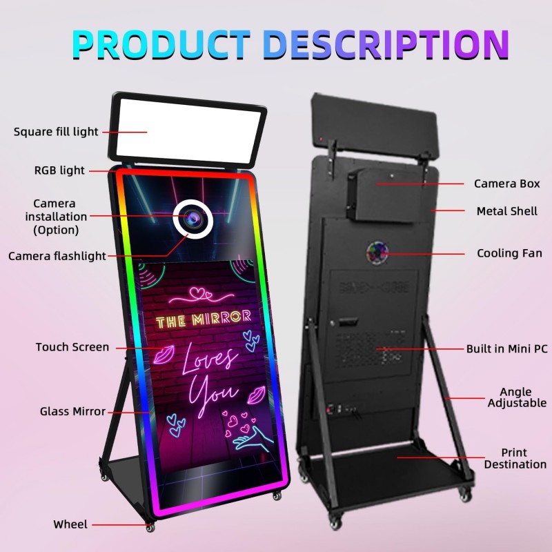 Magic Mirror Photobooth 65 Zoll mit 43 Zoll Touchscreen Foto Spiegel Machine Selfie Spiegel Fotoboot – Thumbnail 6