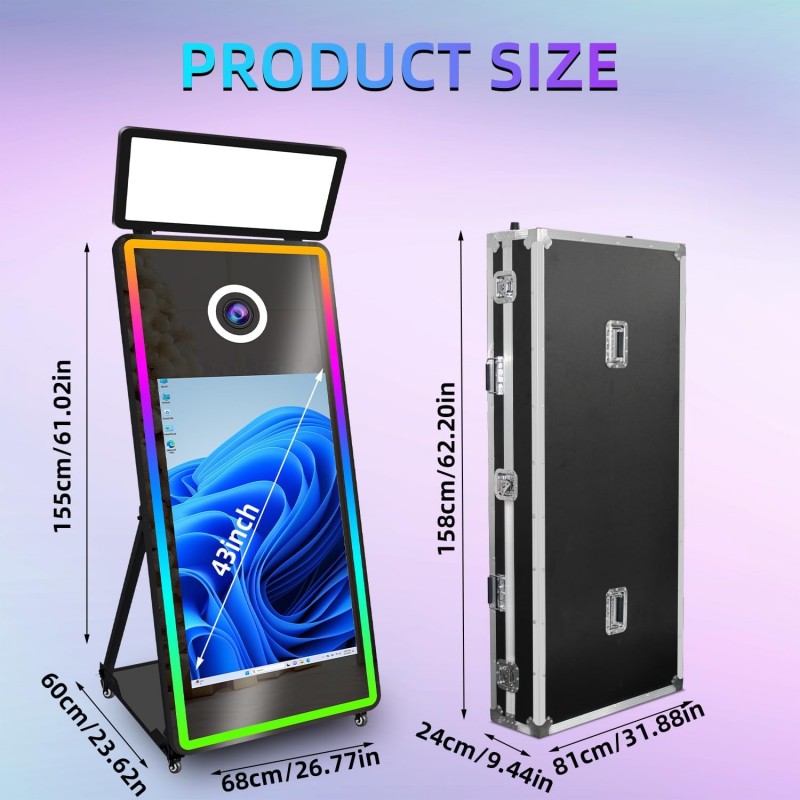 Magic Mirror Photobooth 65 Zoll mit 43 Zoll Touchscreen Foto Spiegel Machine Selfie Spiegel Fotoboot – Thumbnail 8