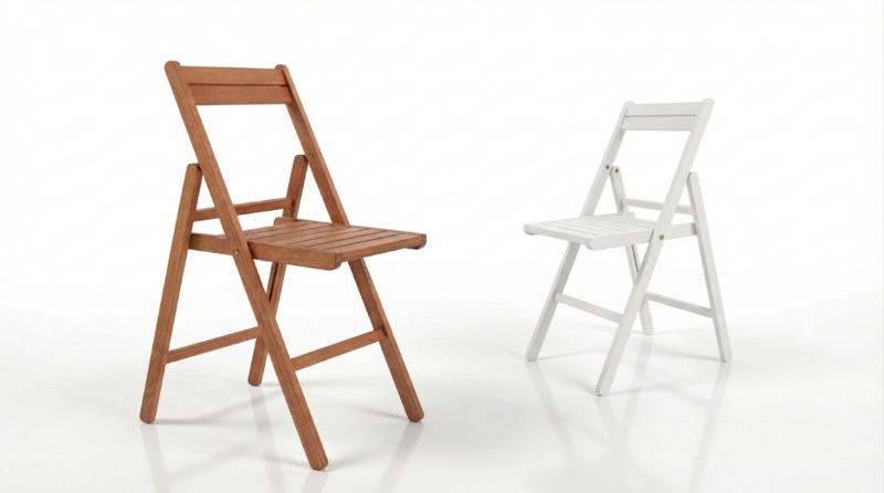 Eleganter Holz-Klappstuhl in weiß oder braun mieten – Praktischer Hochzeitsstuhl für Ihre Feier