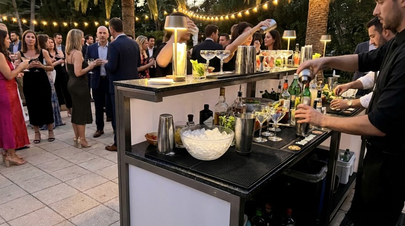 Mobile Edelstahl-Cocktailbar mieten – Exklusive Event-Bar (150 cm) mit edler Optik – Thumbnail 6