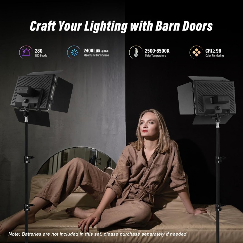 Fotobeleuchtung 2-Pack Bi LED Licht-Kit Beleuchtung Video Licht Panel Set mit Scheunentor 2500-6500  – 2