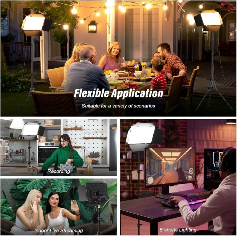Fotobeleuchtung 2-Pack Bi LED Licht-Kit Beleuchtung Video Licht Panel Set mit Scheunentor 2500-6500  – 3
