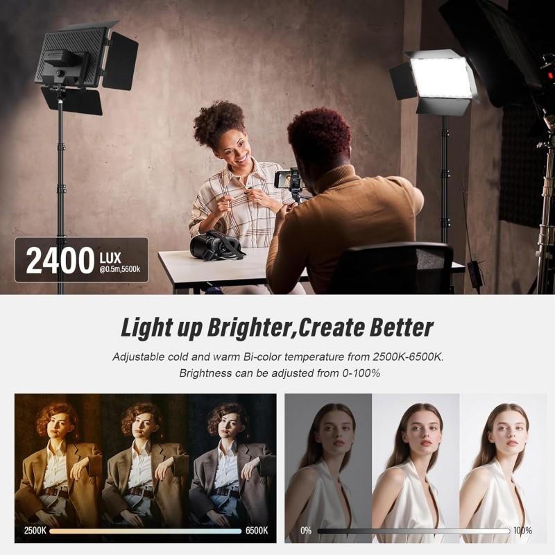 Fotobeleuchtung 2-Pack Bi LED Licht-Kit Beleuchtung Video Licht Panel Set mit Scheunentor 2500-6500  – 4