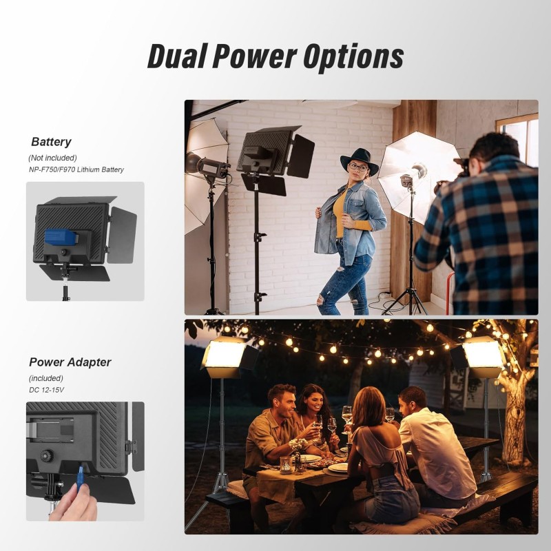 Fotobeleuchtung 2-Pack Bi LED Licht-Kit Beleuchtung Video Licht Panel Set mit Scheunentor 2500-6500  – Thumbnail 6