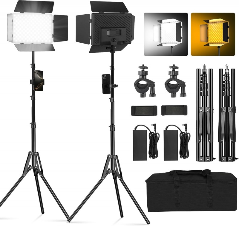 Fotobeleuchtung 2-Pack Bi LED Licht-Kit Beleuchtung Video Licht Panel Set mit Scheunentor 2500-6500 