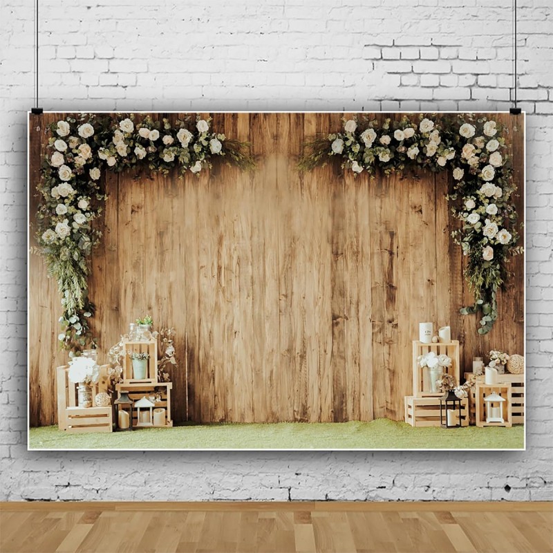 Hochzeit Hintergrund B 3 x 2 m für Fotografie Garten rustikales Holz Hochzeitstag Fotostudio Zubehör – 2