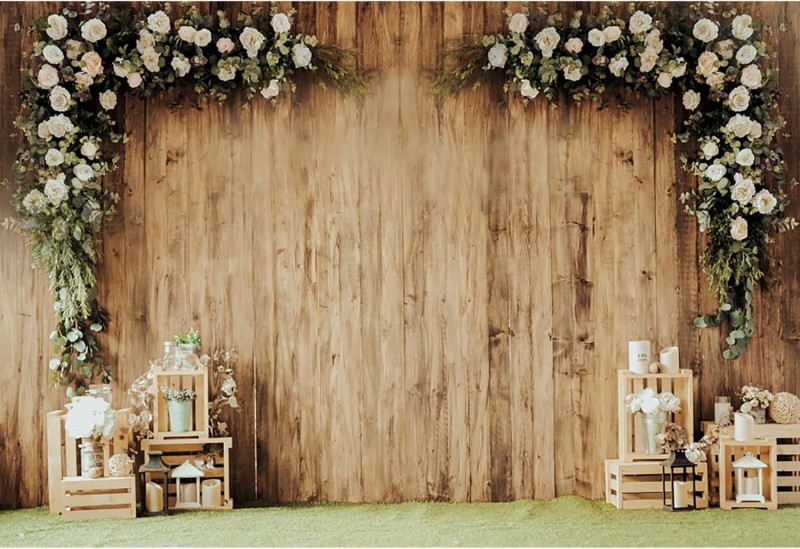 Hochzeit Hintergrund B 3 x 2 m für Fotografie Garten rustikales Holz Hochzeitstag Fotostudio Zubehör