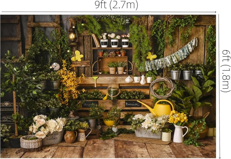 Frühlingsgarten Fotohintergrund C 270 x 180 cm Ostern Retro Rustikal Holz Grünpflanzen Hintergrund f – 3
