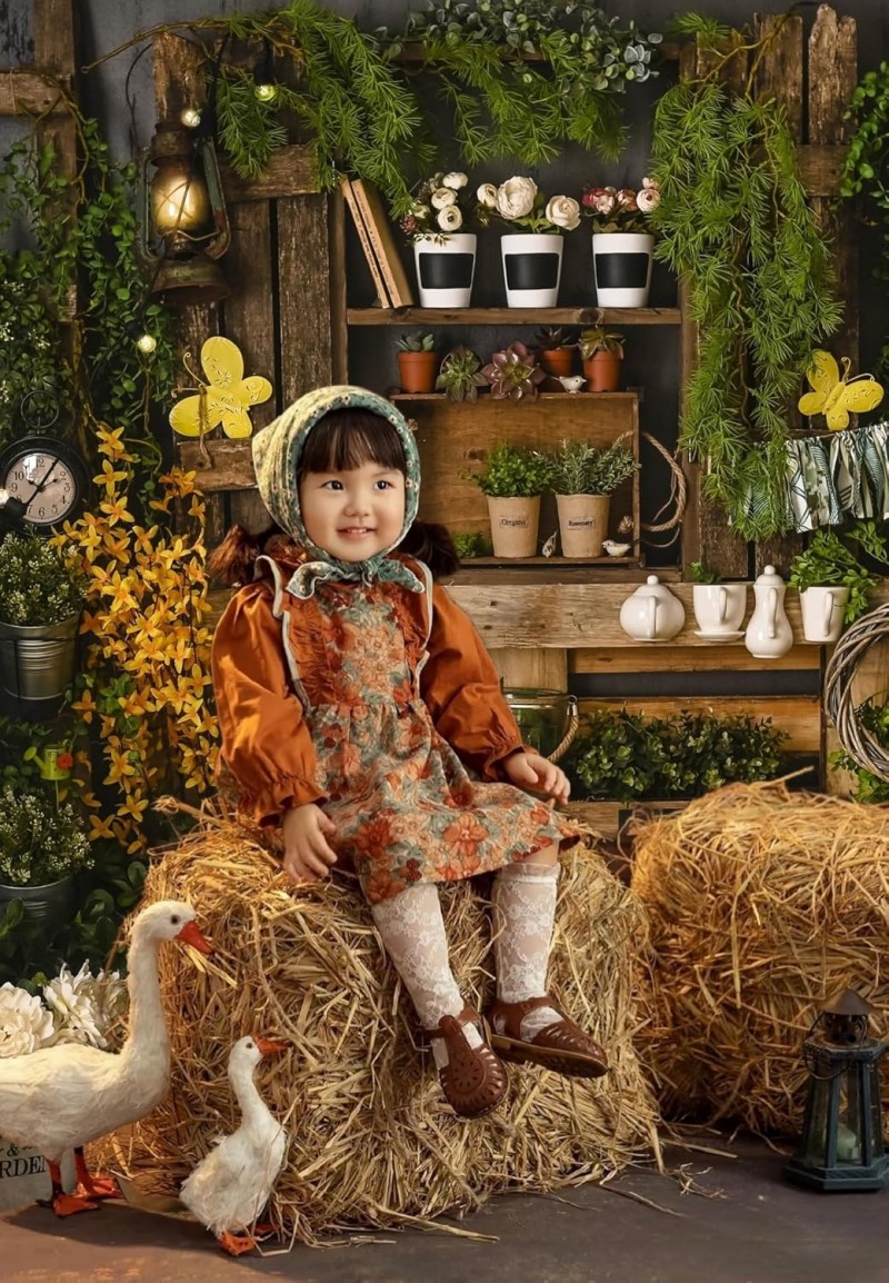 Frühlingsgarten Fotohintergrund C 270 x 180 cm Ostern Retro Rustikal Holz Grünpflanzen Hintergrund f – Thumbnail 6