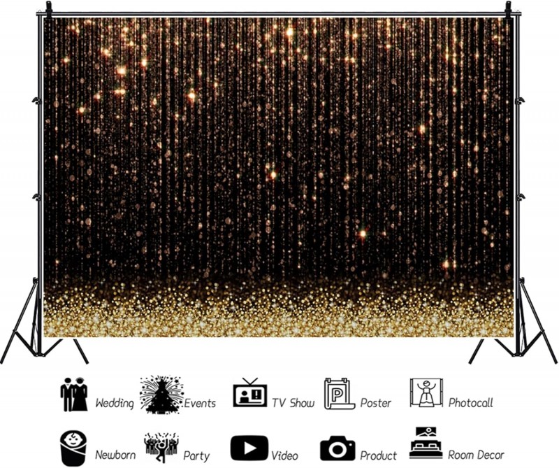 Gold Hintergrund E 3 x 2 m goldener Glitter Partikel Schwarz Traum Foto Vinyl Fotobox Geburtstag  – 5