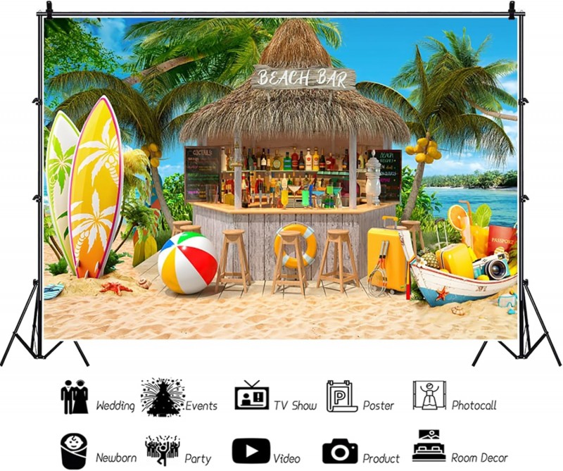 Hawaii Strand Fotohintergrund 3 x 2 m Sommer Tropische Palmen Strand Bar Fotografie Hintergrund Hawa – 2