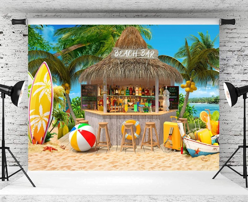 Hawaii Strand Fotohintergrund 3 x 2 m Sommer Tropische Palmen Strand Bar Fotografie Hintergrund Hawa – Thumbnail 6