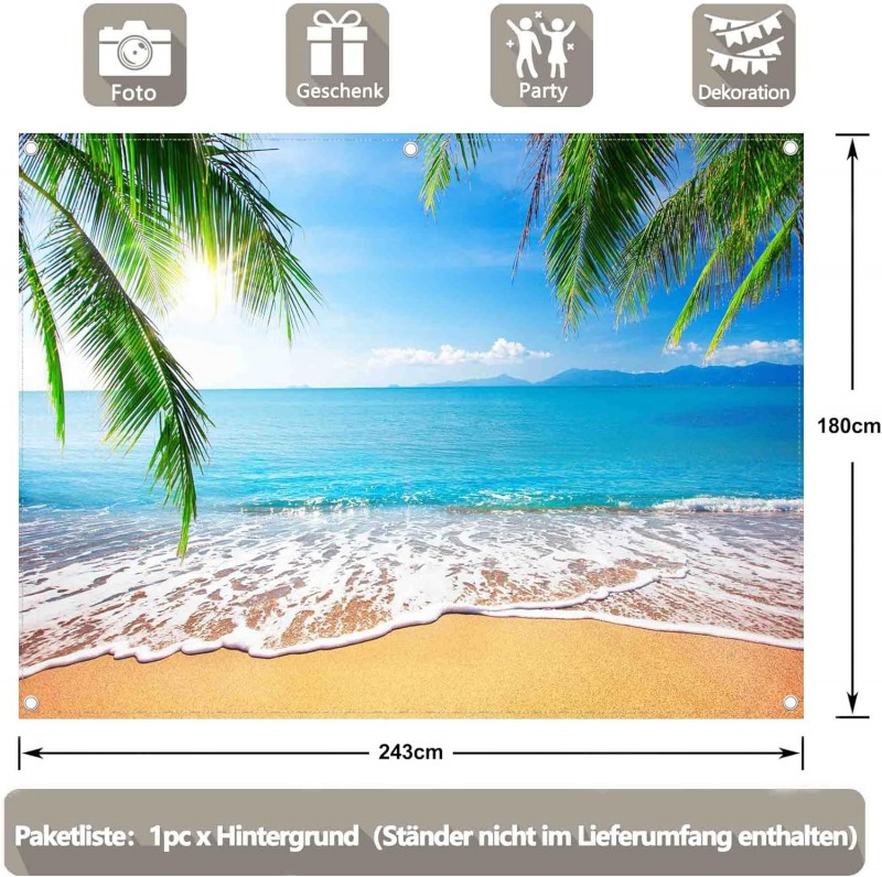 Sommer-Strand Hintergrund 2,43 x 1,8 m Fotografie hawaiianischer tropischer Ozean Palmenblätter Meer – 3