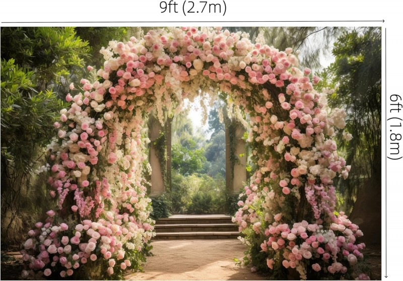 Hochzeitshintergrund Fotohintergrund 2,7 x 1,8 m Blumen Bogen Hintergrund für Fotografie Fotobox – 2
