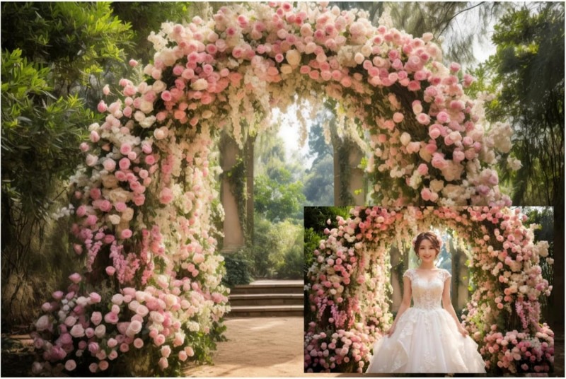 Hochzeitshintergrund Fotohintergrund 2,7 x 1,8 m Blumen Bogen Hintergrund für Fotografie Fotobox