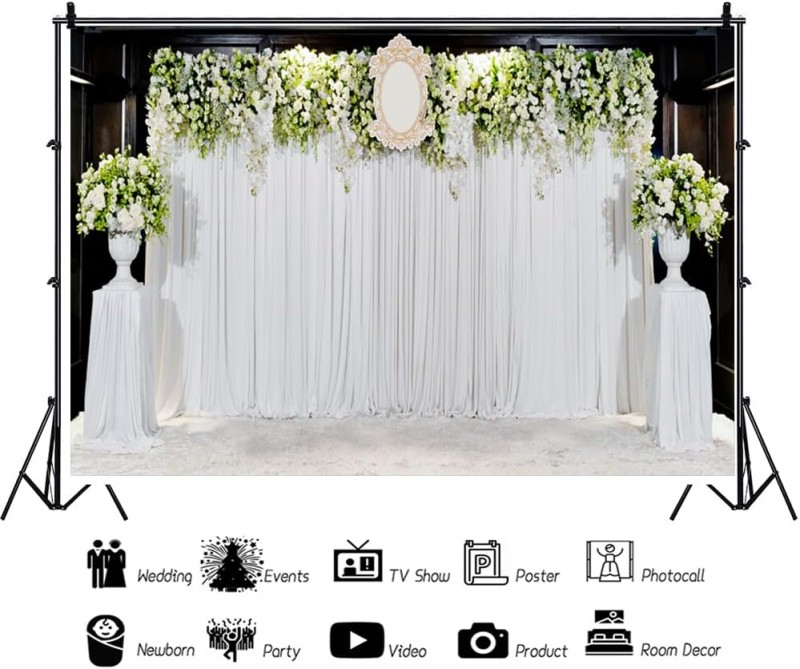 Vinyl Foto Hintergrund 3 x 2 m schöne Blumen für Hochzeitsszene Fotografie Photo Booth Urlaub Party  – 3