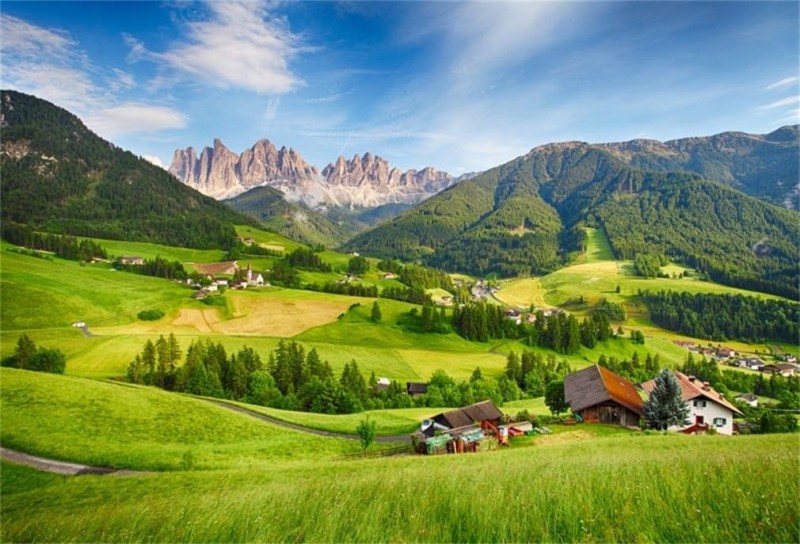 Naturlandschaft Hintergrund Foto 3 x 2 m Vinyl Foto Berg Gras Haus blauer Himmel Fotografie Fotoshoo – 2