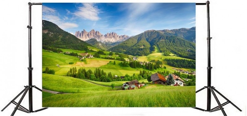Naturlandschaft Hintergrund Foto 3 x 2 m Vinyl Foto Berg Gras Haus blauer Himmel Fotografie Fotoshoo – 3