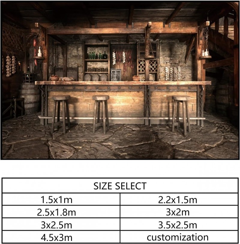 Tavernenbar Hintergrund 3 x 2 m mittelalterlich rustikales Saloon-Interieur Holzhocker Steinboden – 4