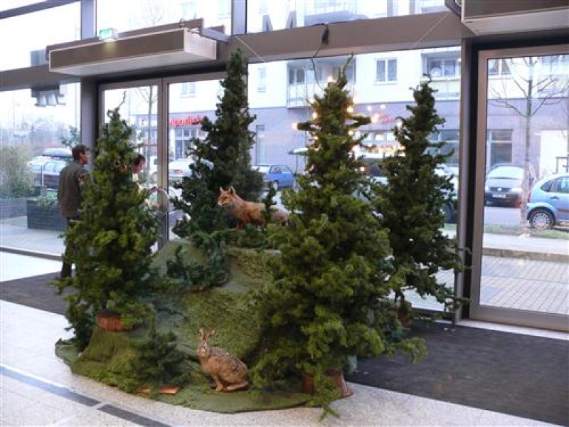 Waldlandschaft mit ausgestopften Tieren  - mit und ohne Schnee , Winterlandschaft , Winterdekoration – 5